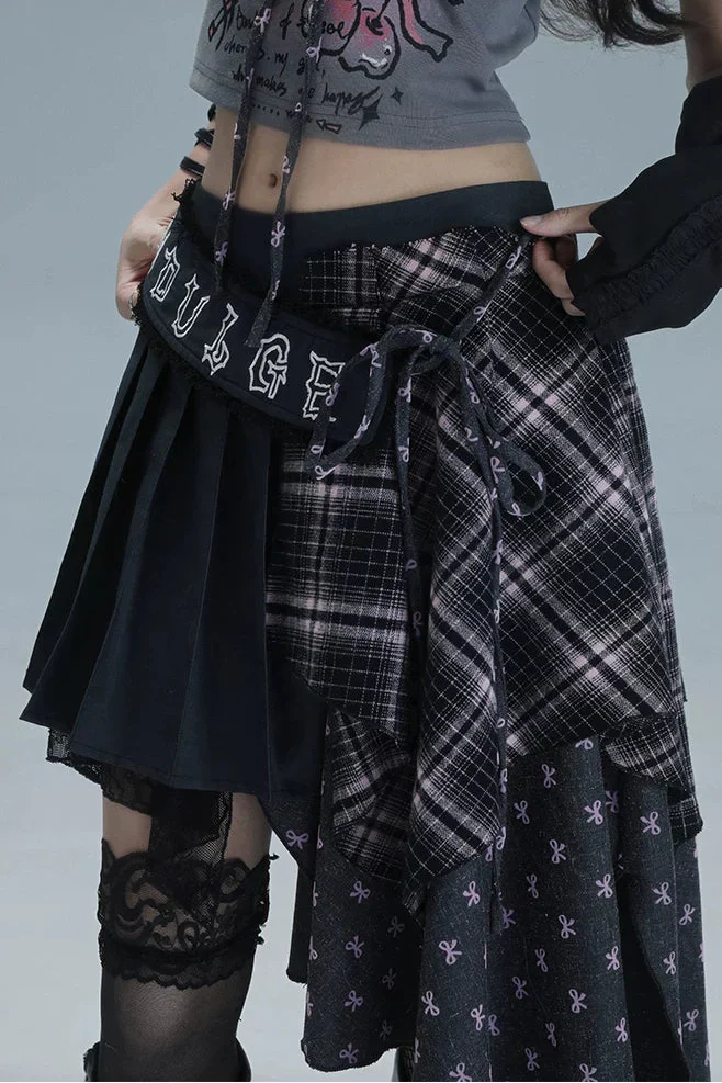 Check Patchwork Asymmetrical Skirt - Image 11