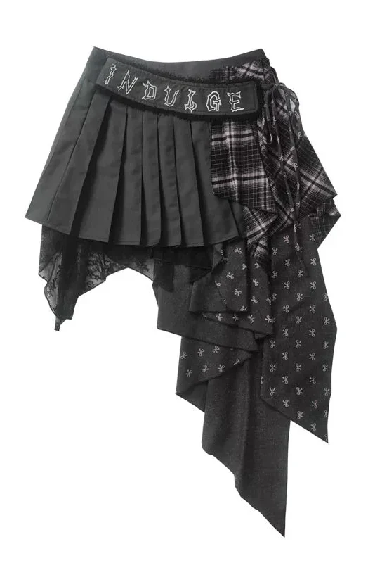 Check Patchwork Asymmetrical Skirt - Image 13