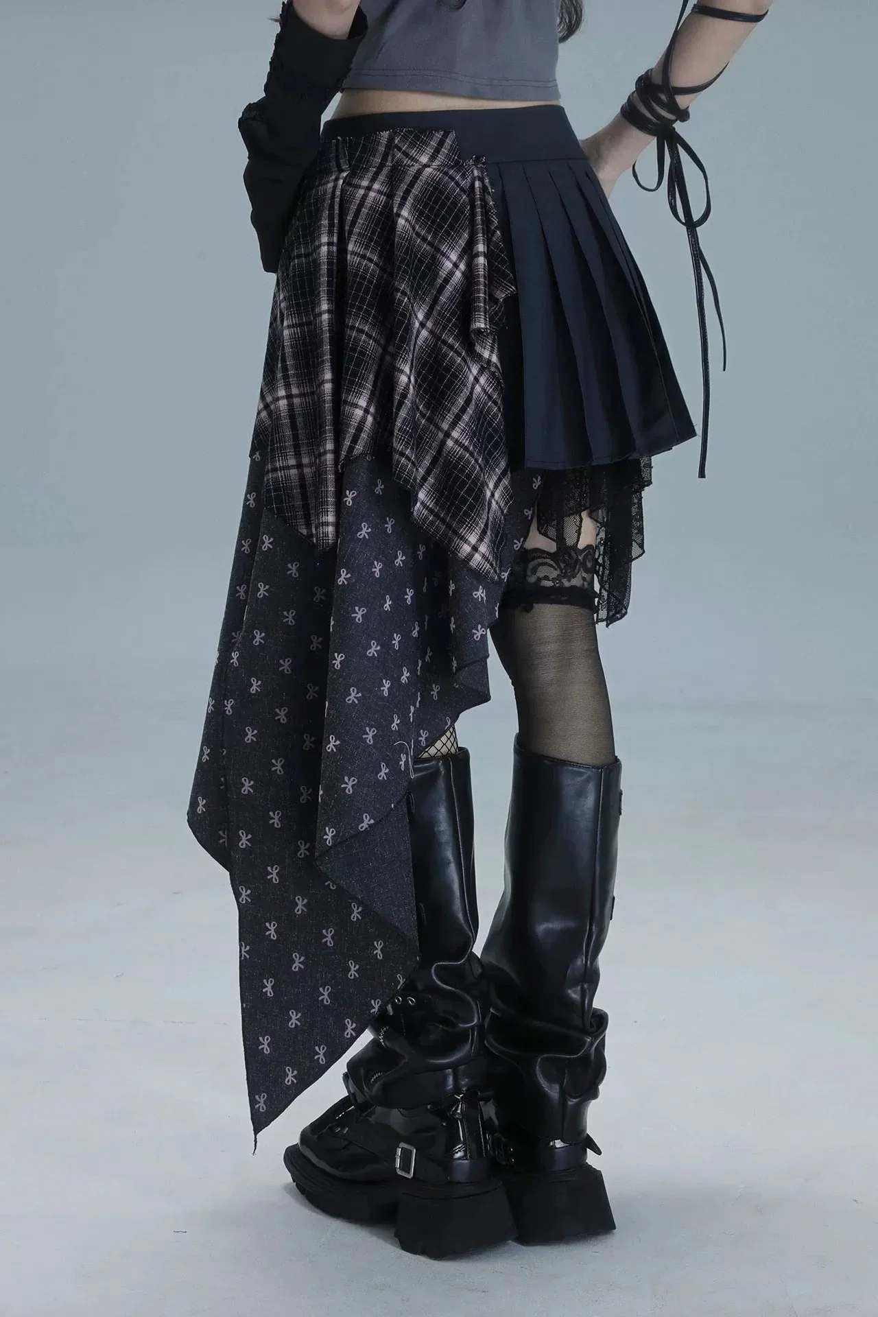 Check Patchwork Asymmetrical Skirt - Image 2