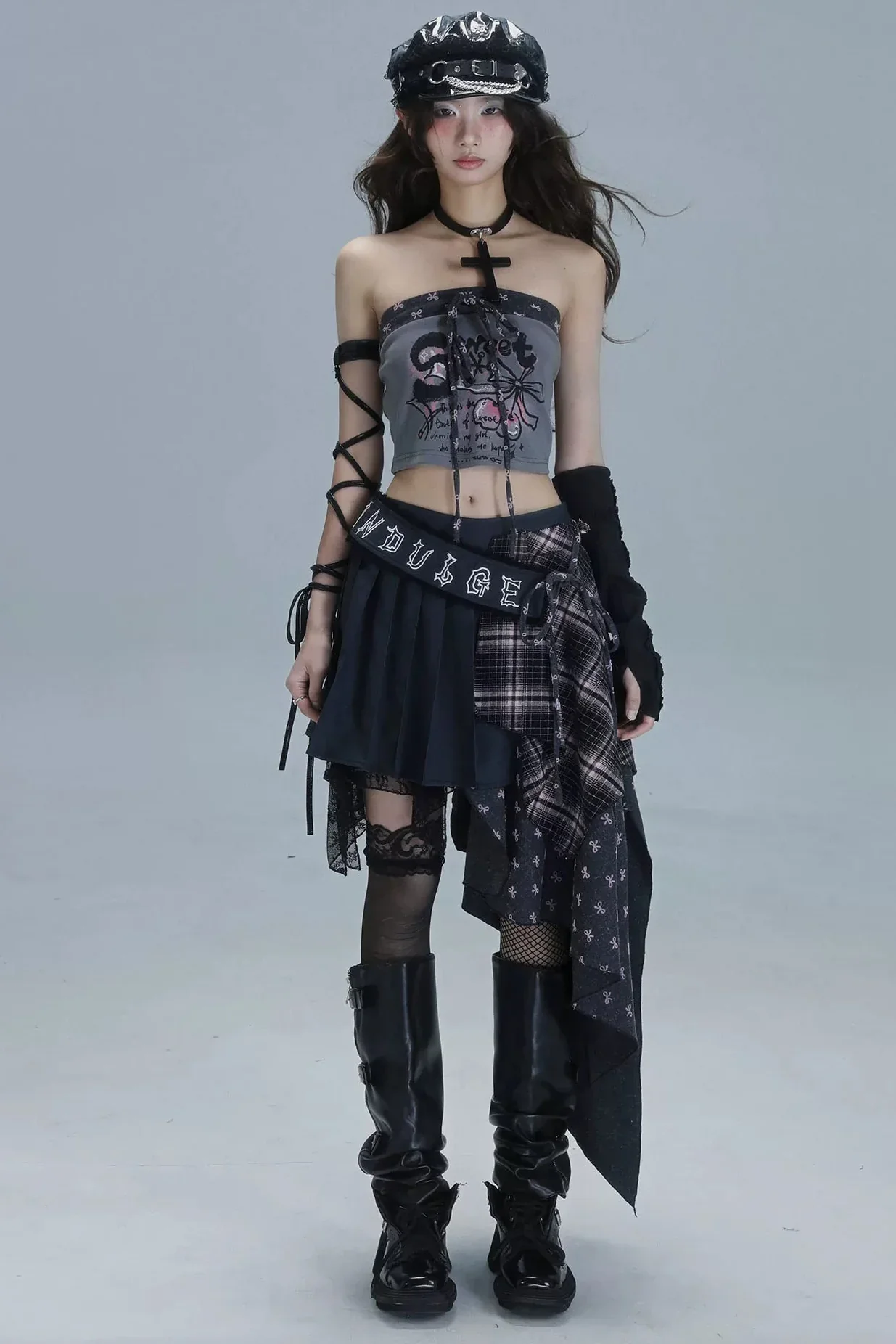 Check Patchwork Asymmetrical Skirt - Image 3