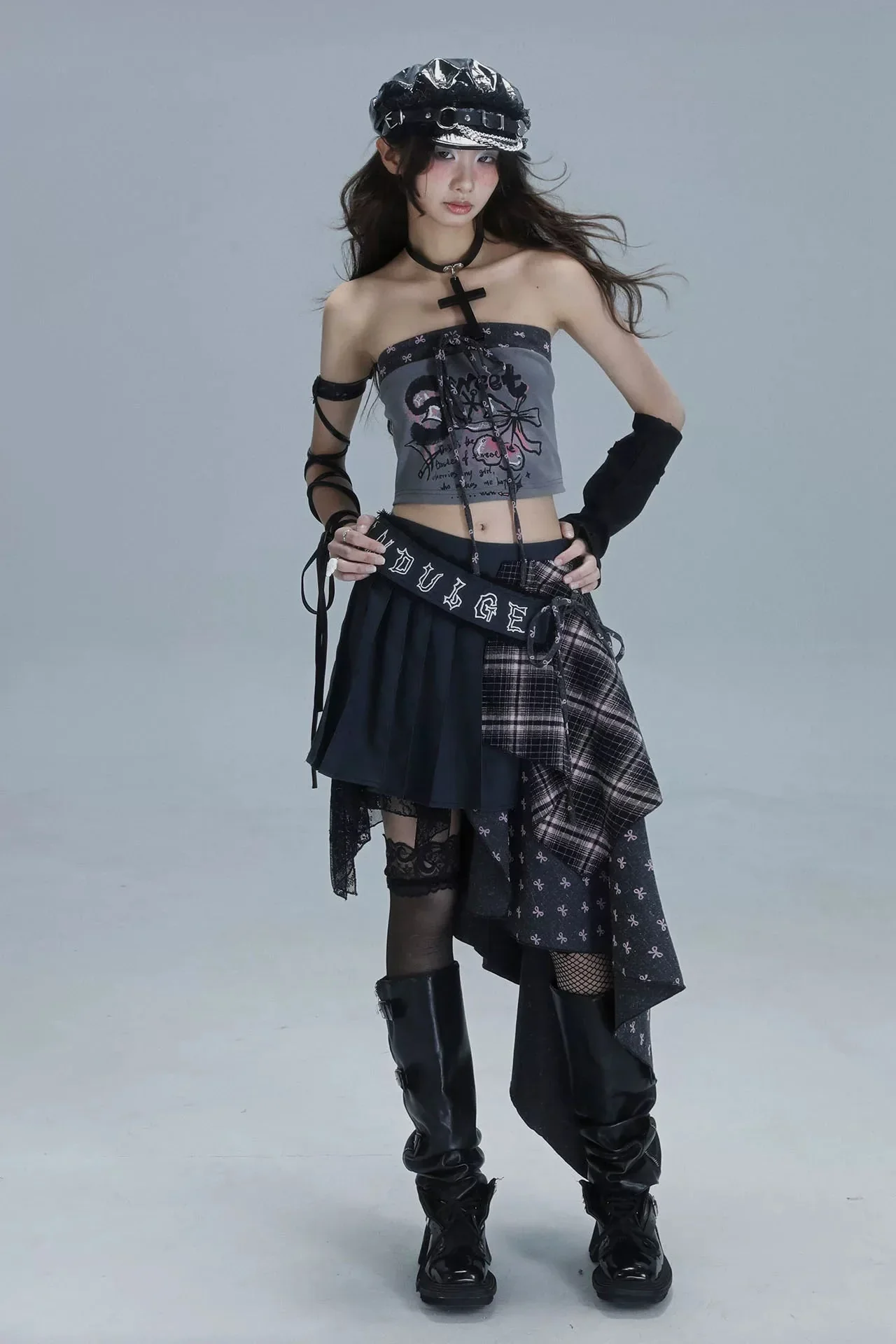 Check Patchwork Asymmetrical Skirt - Image 4