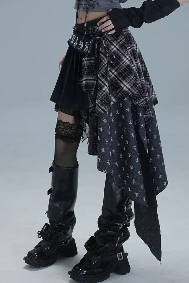 Check Patchwork Asymmetrical Skirt - Image 6