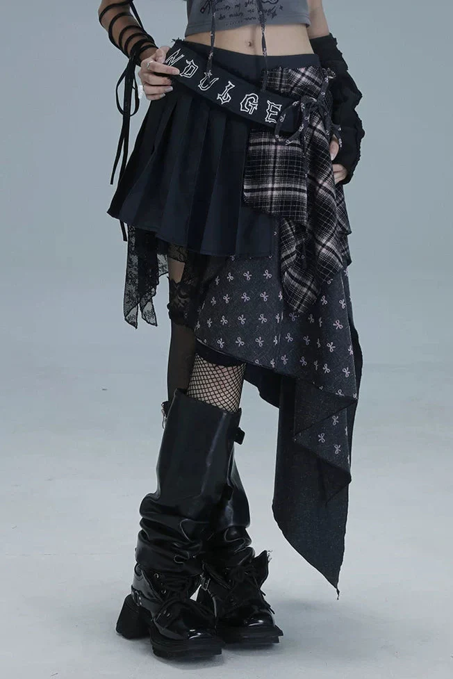 Check Patchwork Asymmetrical Skirt - Image 7