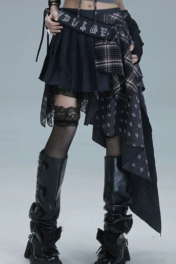 Check Patchwork Asymmetrical Skirt - Image 8