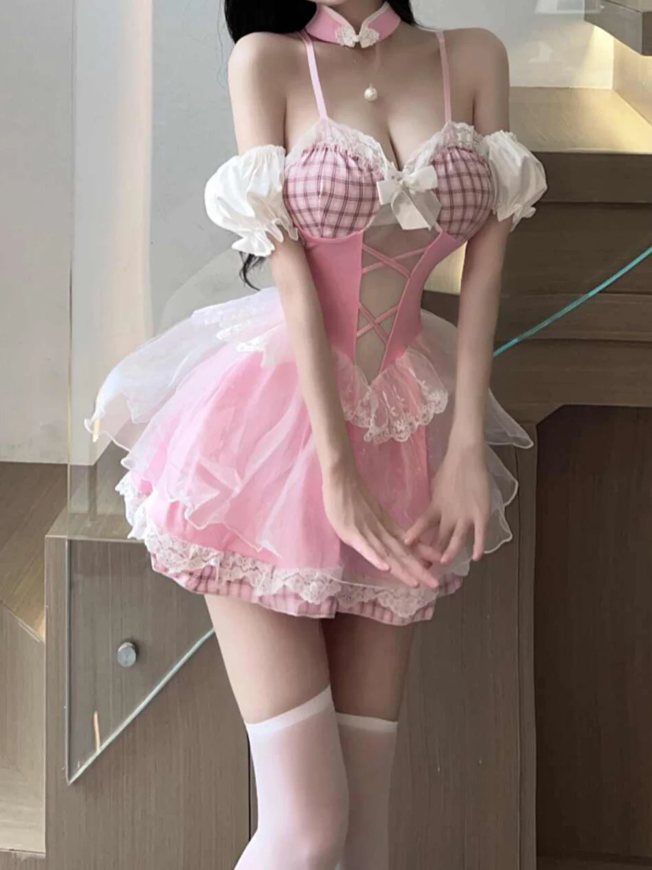 Plaid Pink Maid Suspender Dress - Image 3