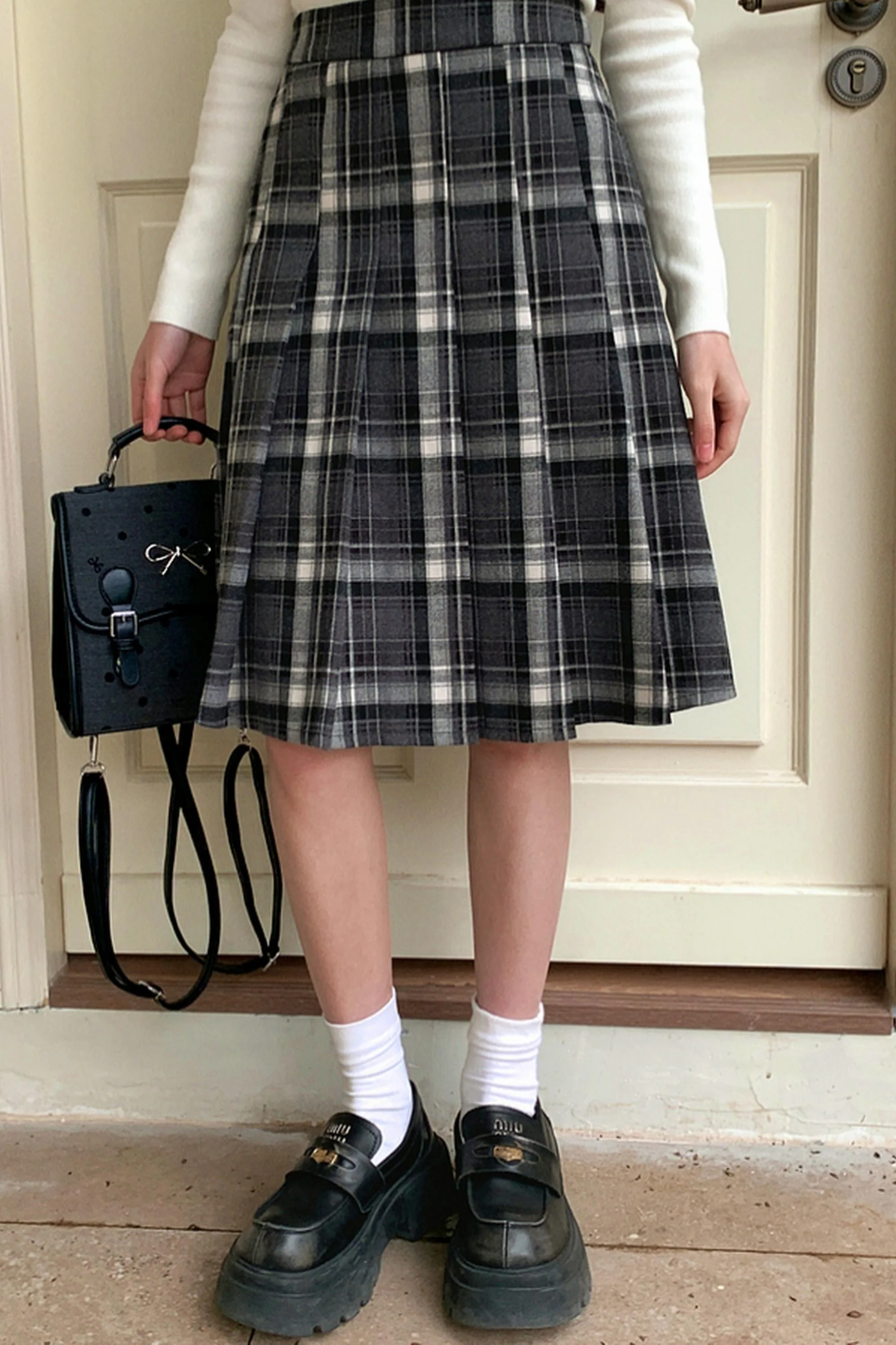 Plaid Pleated Skirt - Image 3