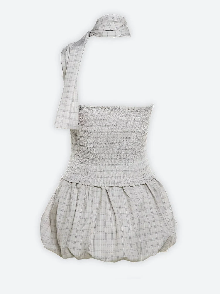 Plaid Ruched Balloon Plaid Skirt Set - Image 4