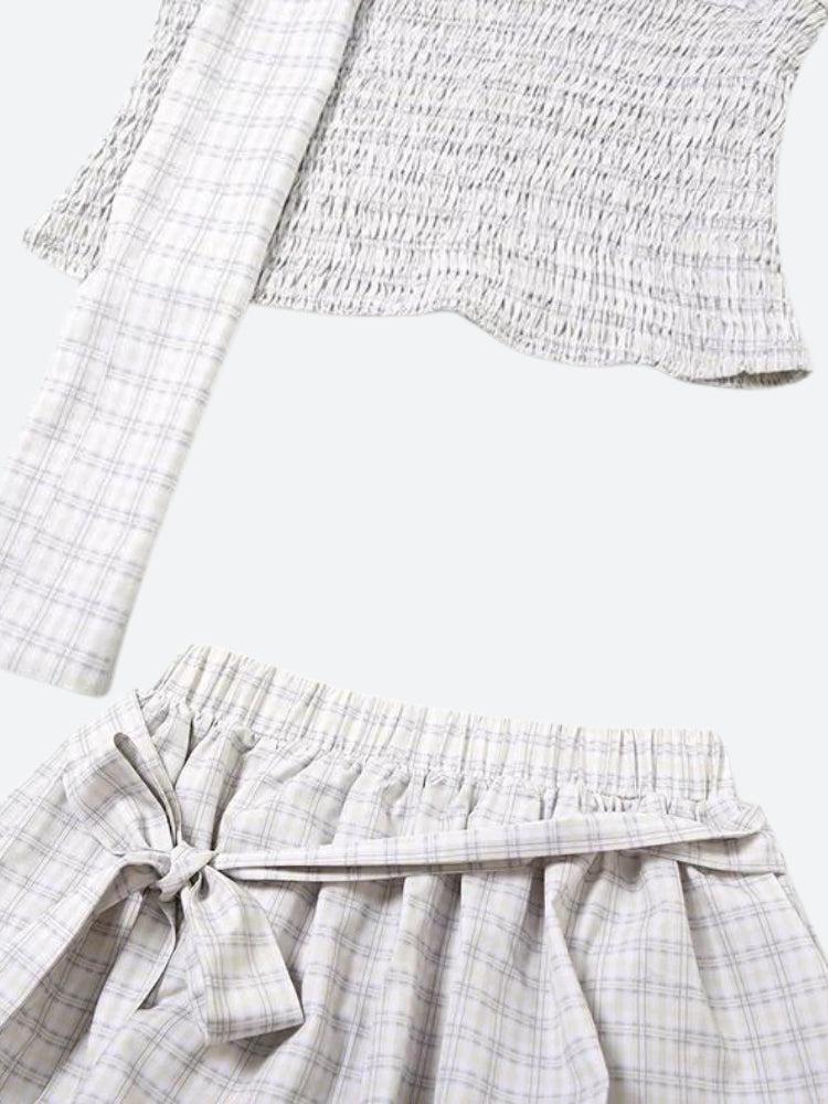 Plaid Ruched Balloon Plaid Skirt Set - Image 5