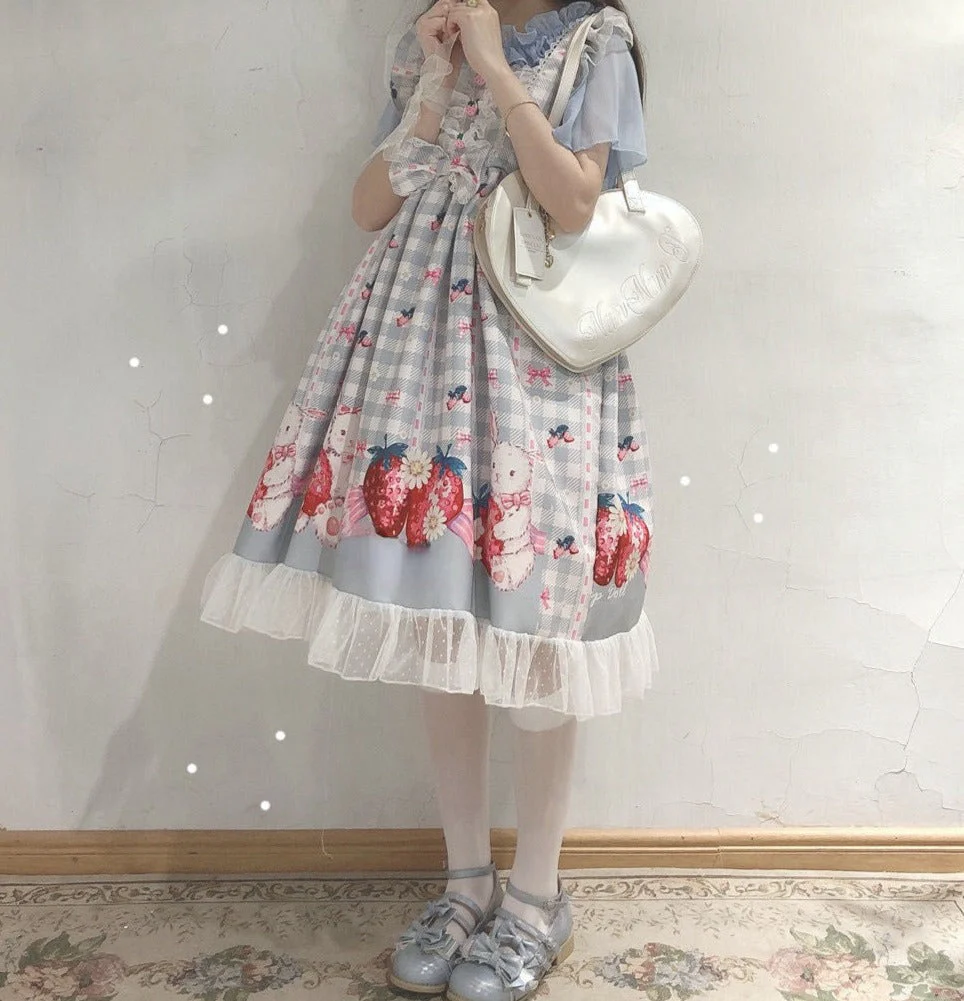 Plaid Strawberry Bunny Princess Dress - Image 4