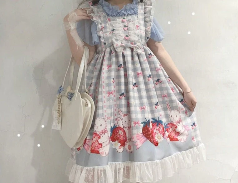 Plaid Strawberry Bunny Princess Dress - Image 5
