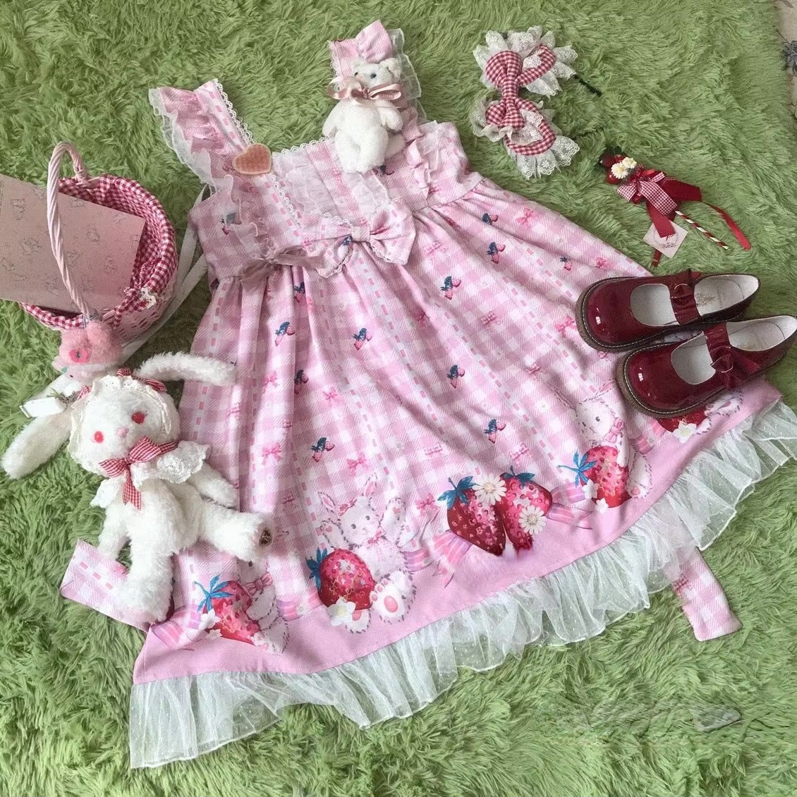 Plaid Strawberry Bunny Princess Dress - Image 2