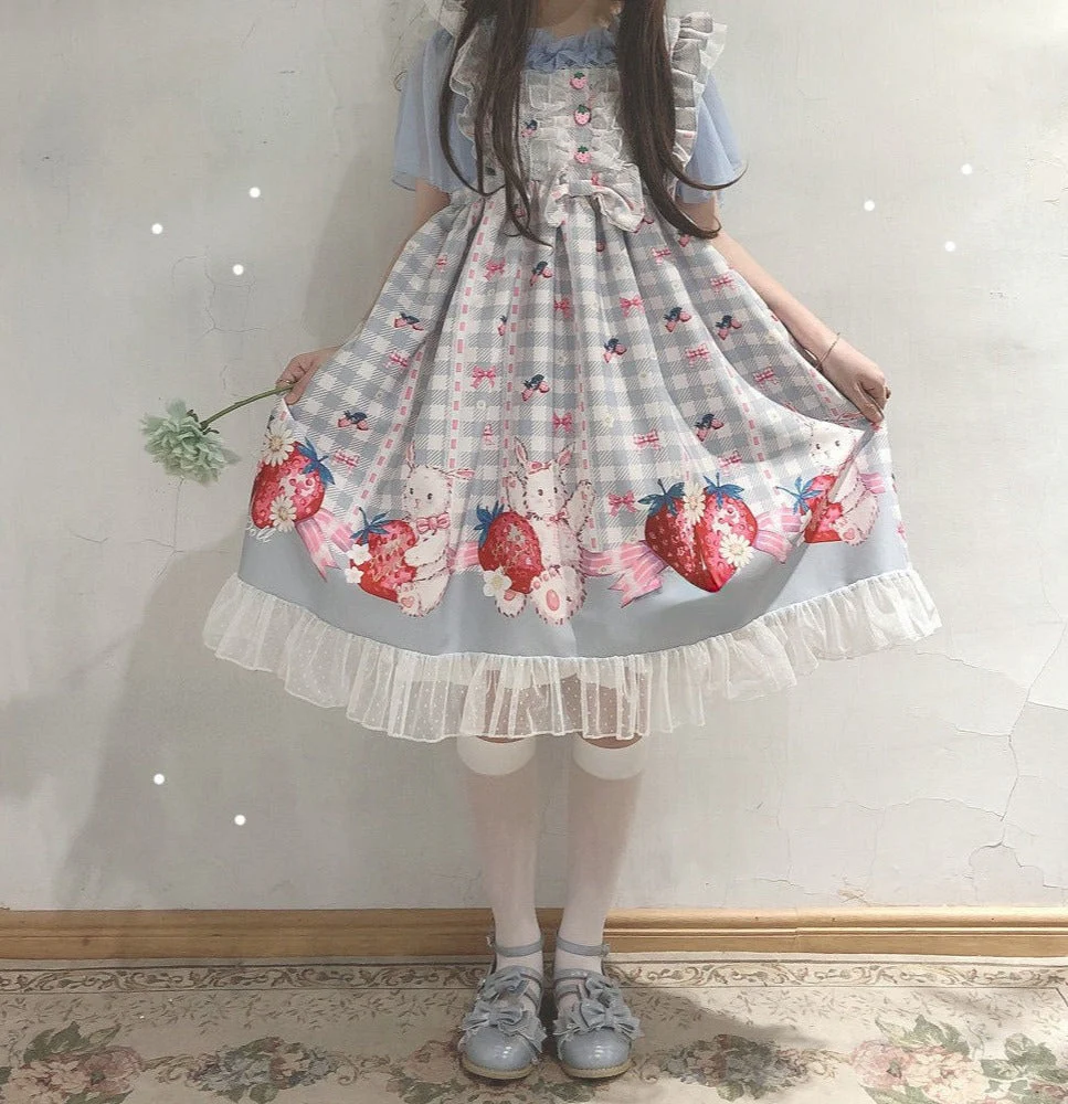 Plaid Strawberry Bunny Princess Dress - Image 3