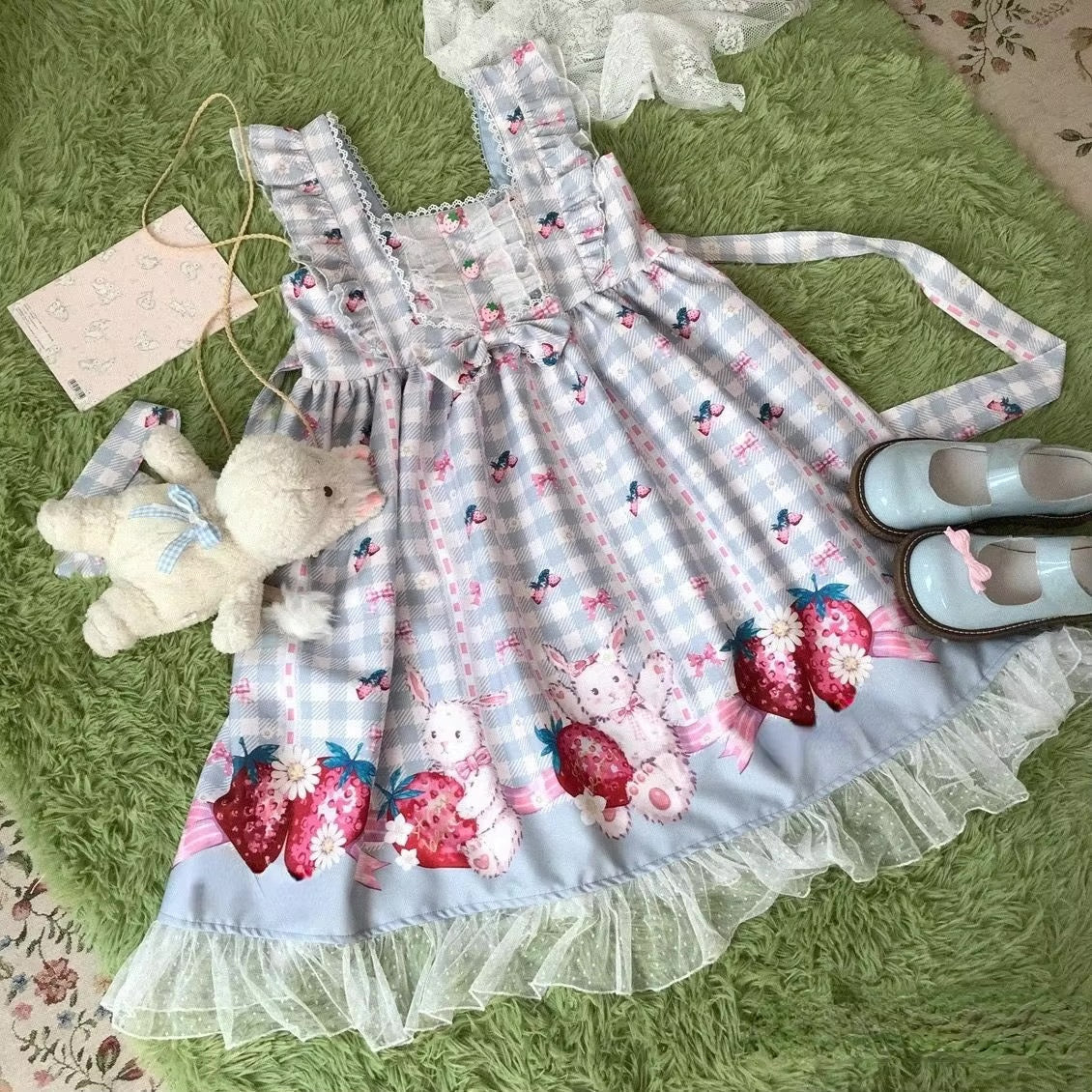 Plaid Strawberry Bunny Princess Dress - Image 9
