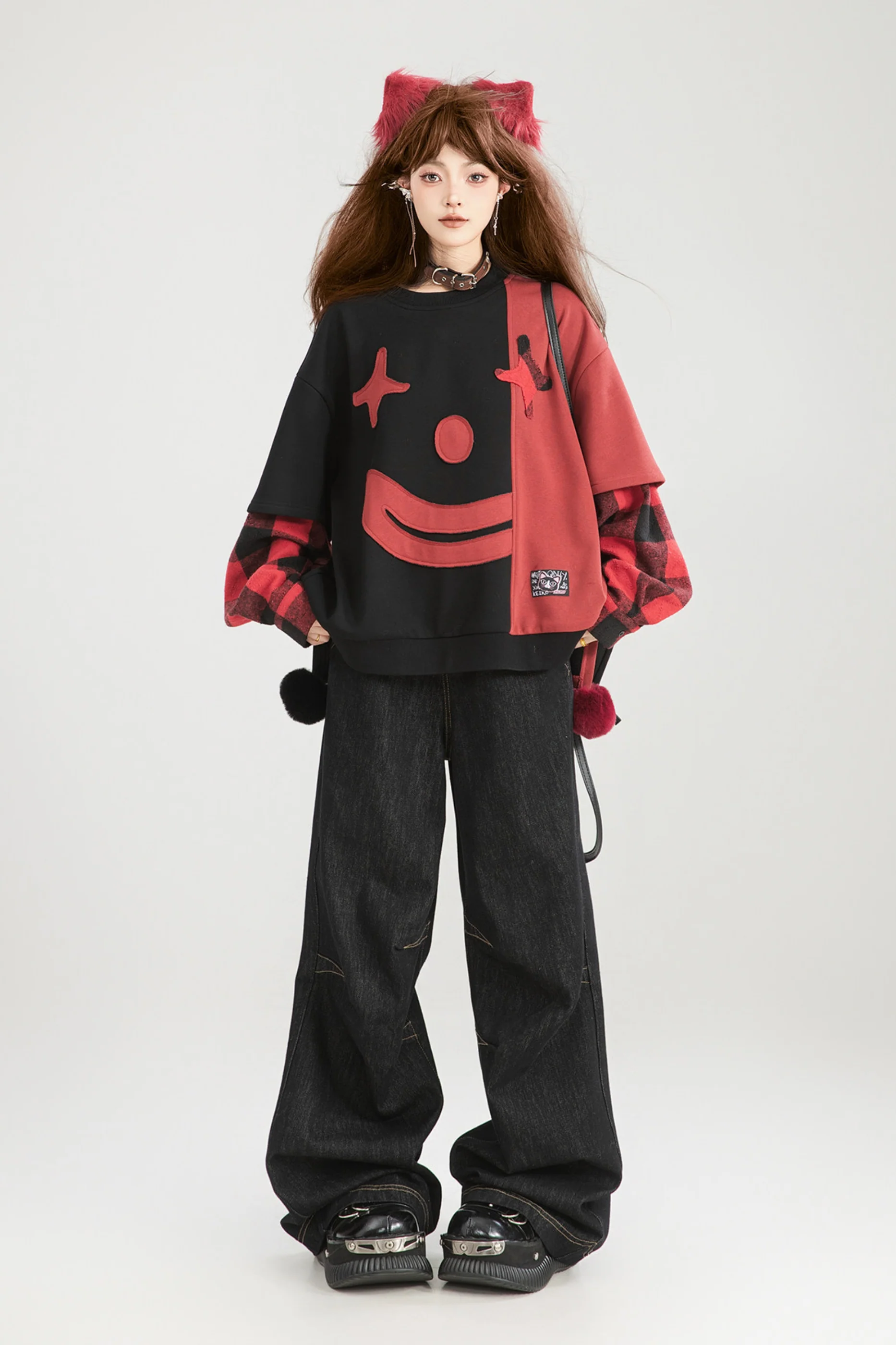 Playful Color Devil Loose Block Top + Checkered Skirt - Image 4