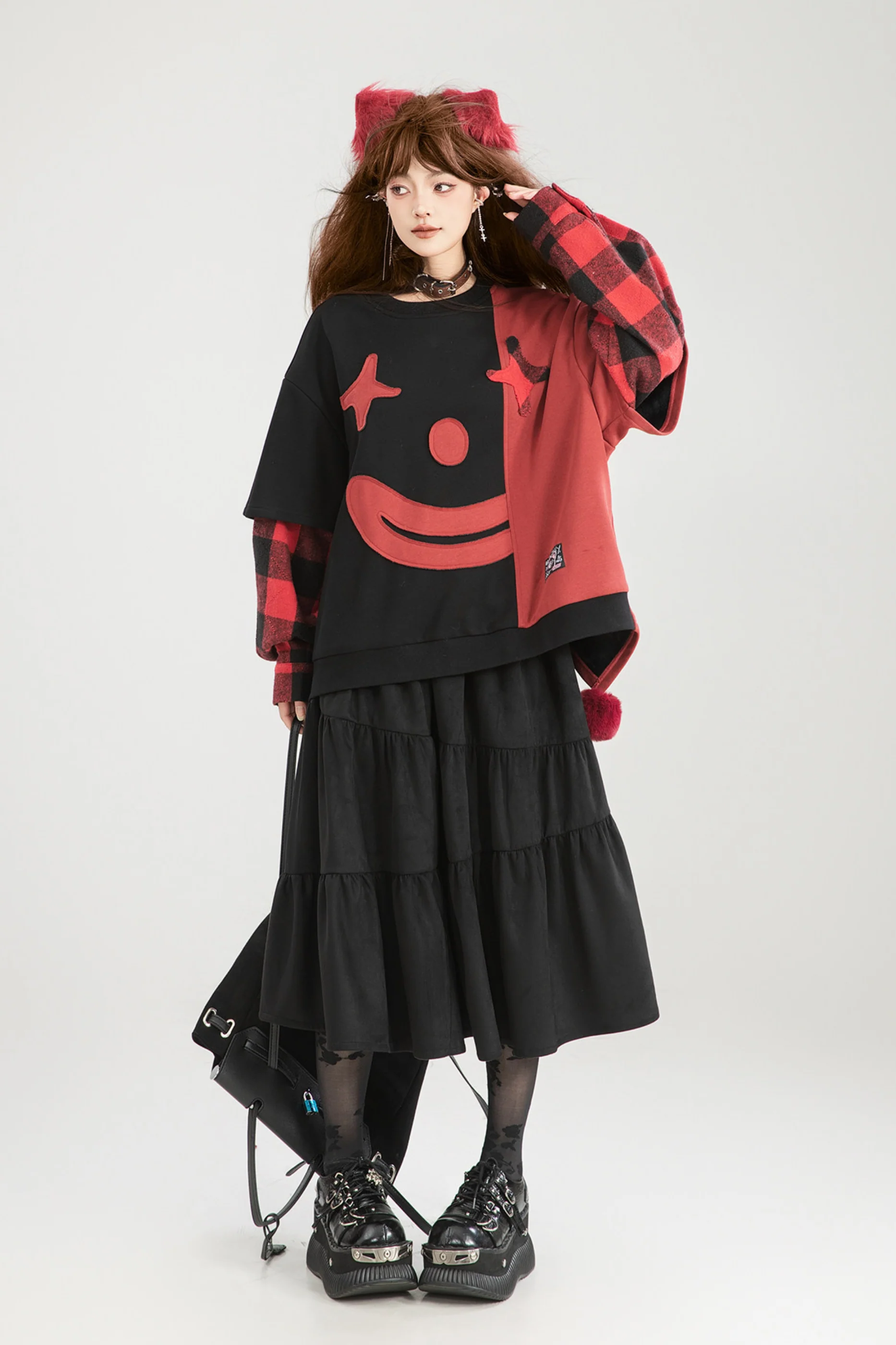 Playful Color Devil Loose Block Top + Checkered Skirt - Image 5