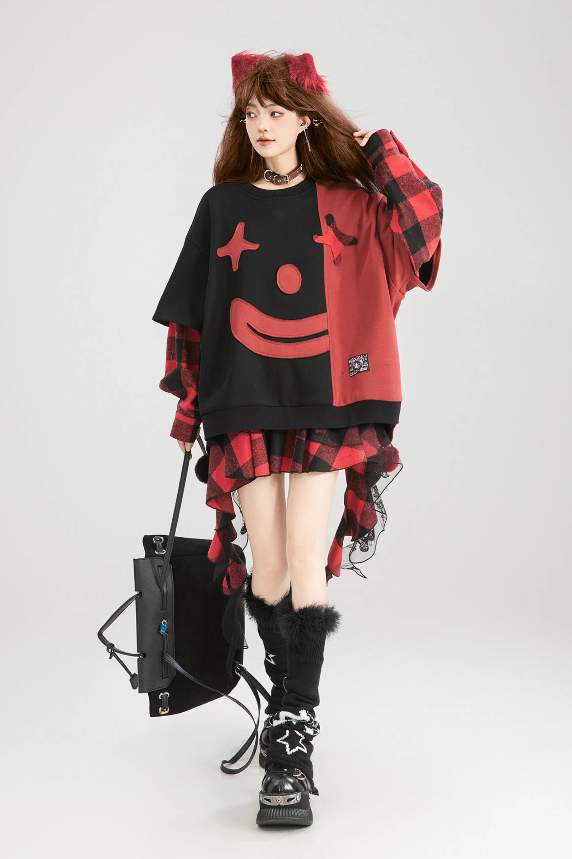 Playful Color Devil Loose Block Top + Checkered Skirt - Image 7