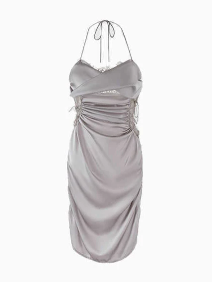 Pleated Ice Silk Suspender Nightgown