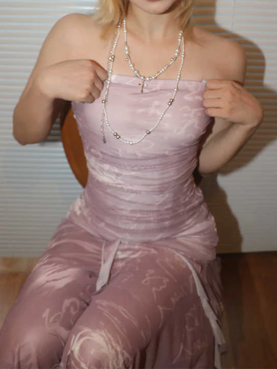 Pleated Mesh Tulle Irregular Dress - Image 3