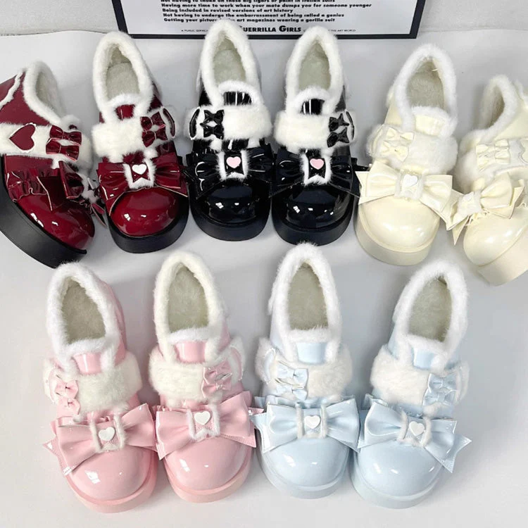 Plush and Thickened Bowknot Sweet Lolita Shoes 5 Colors - Image 10