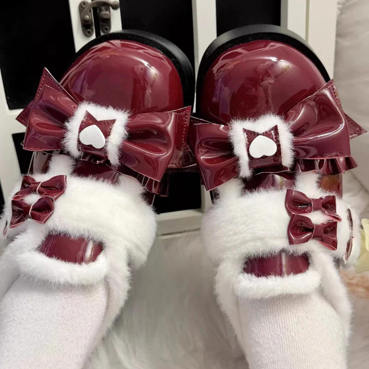 Plush and Thickened Bowknot Sweet Lolita Shoes 5 Colors - Image 2