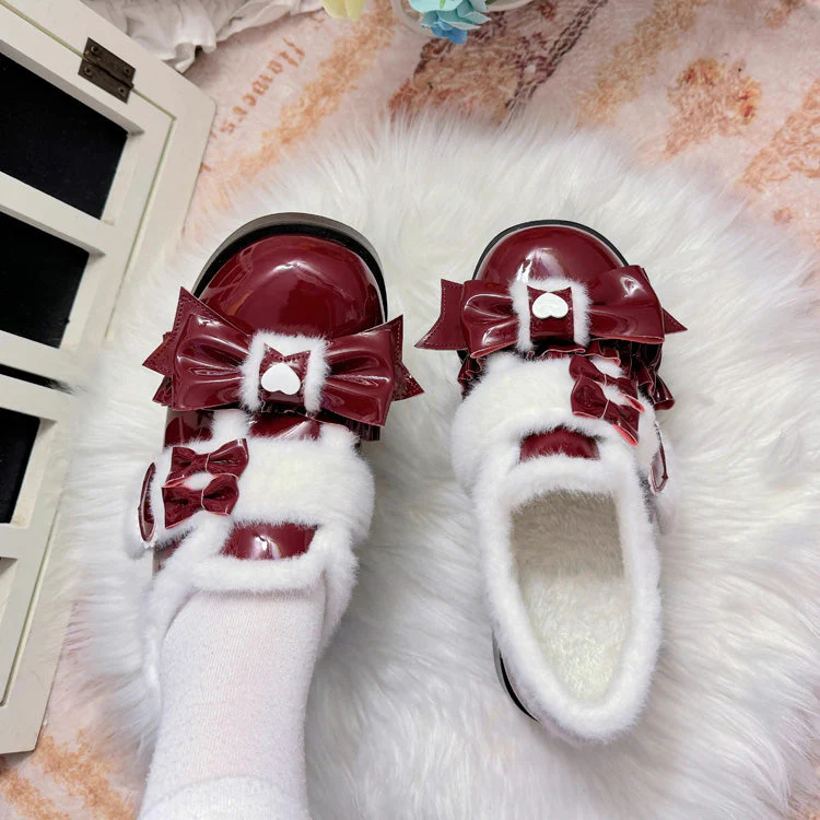 Plush and Thickened Bowknot Sweet Lolita Shoes 5 Colors - Image 3