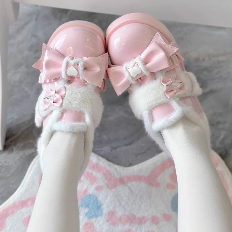 Plush and Thickened Bowknot Sweet Lolita Shoes 5 Colors - Image 4