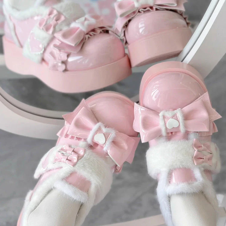 Plush and Thickened Bowknot Sweet Lolita Shoes 5 Colors - Image 5