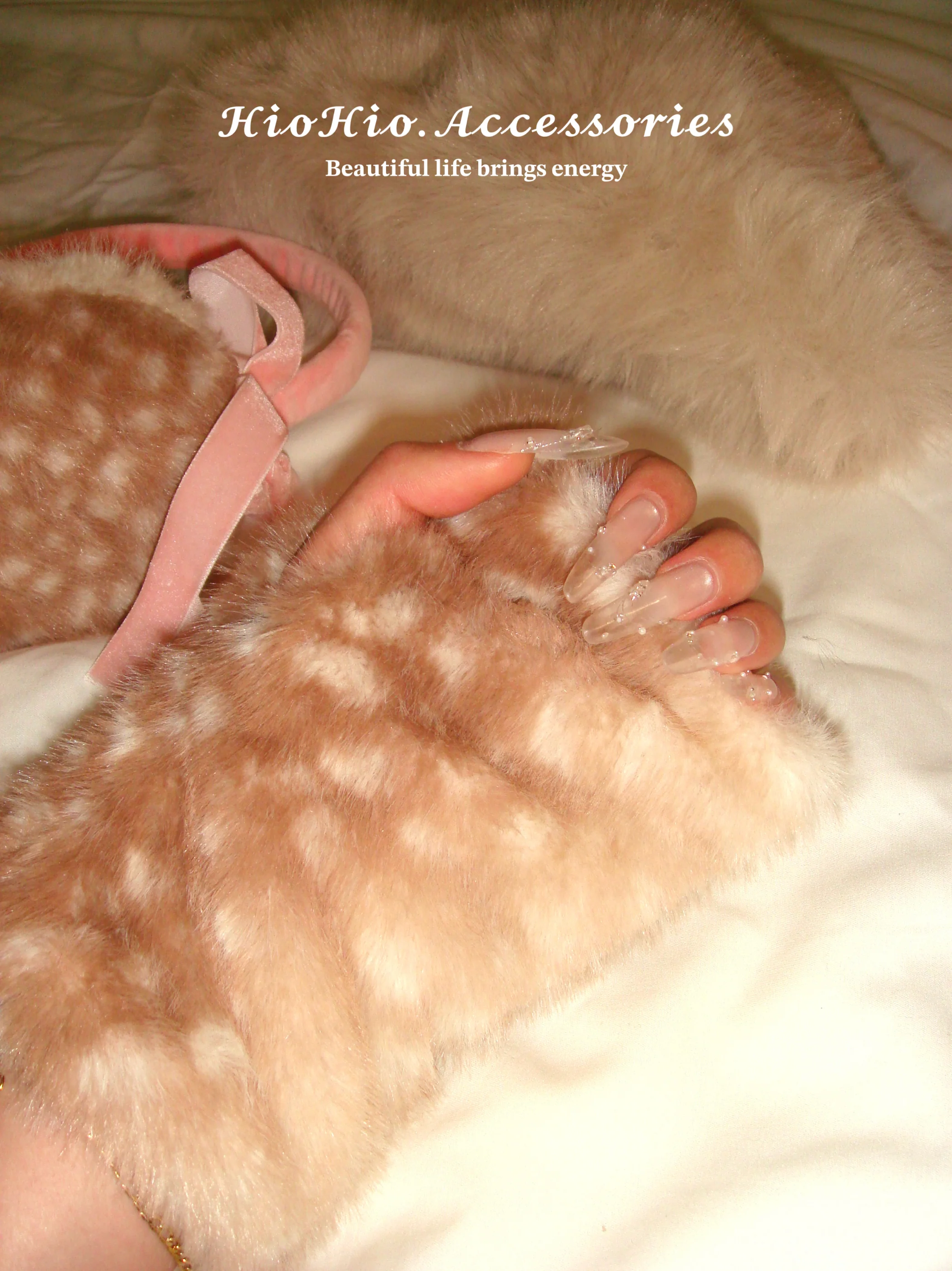 Plush cute deer pattern fingerless gloves - Image 2