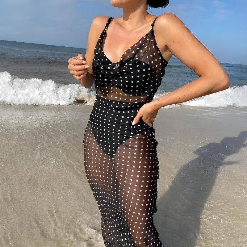 Polka Dot Backless Sheer Maxi Dress - Image 5