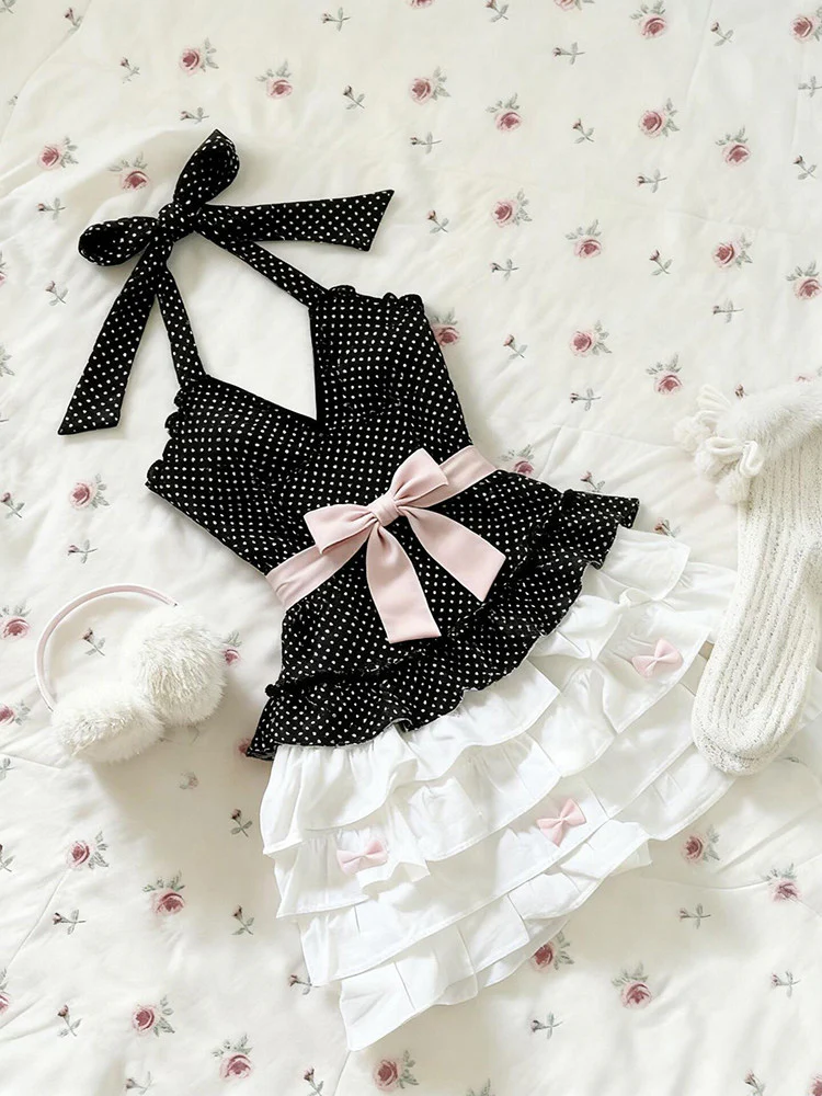 polka dot bow halter-neck dress - Image 2