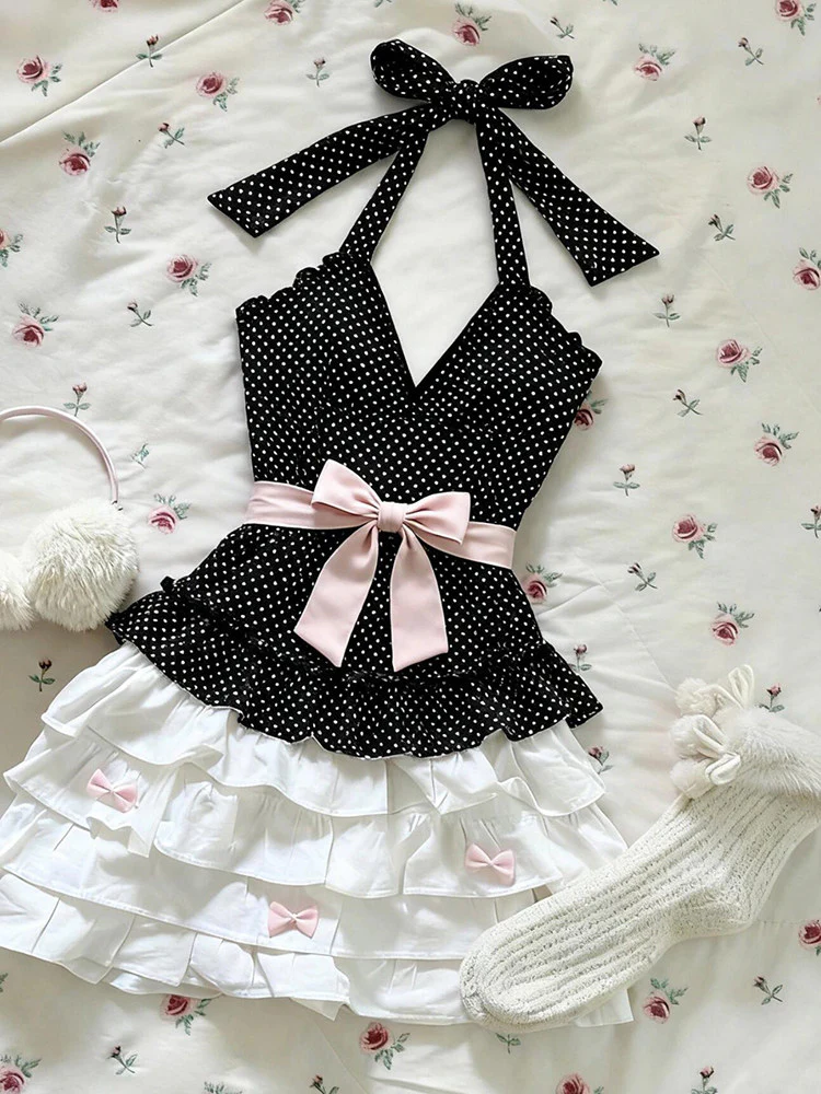 polka dot bow halter-neck dress - Image 3