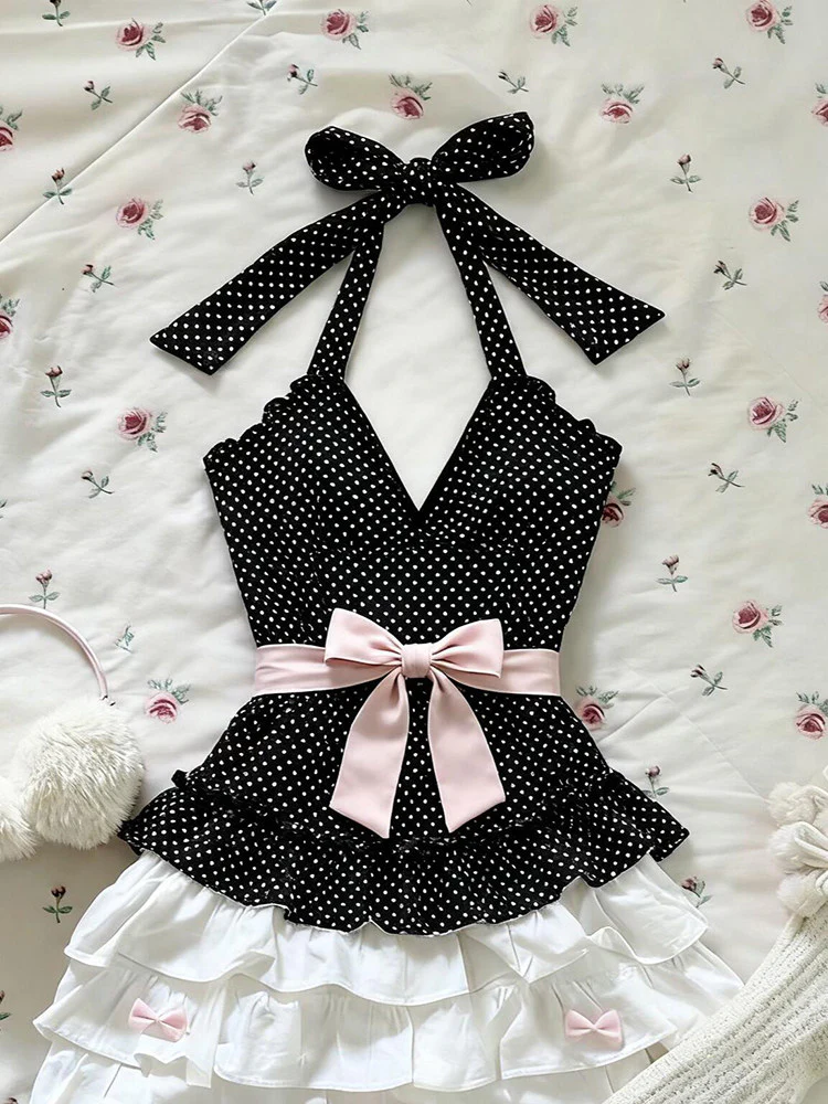 polka dot bow halter-neck dress - Image 4