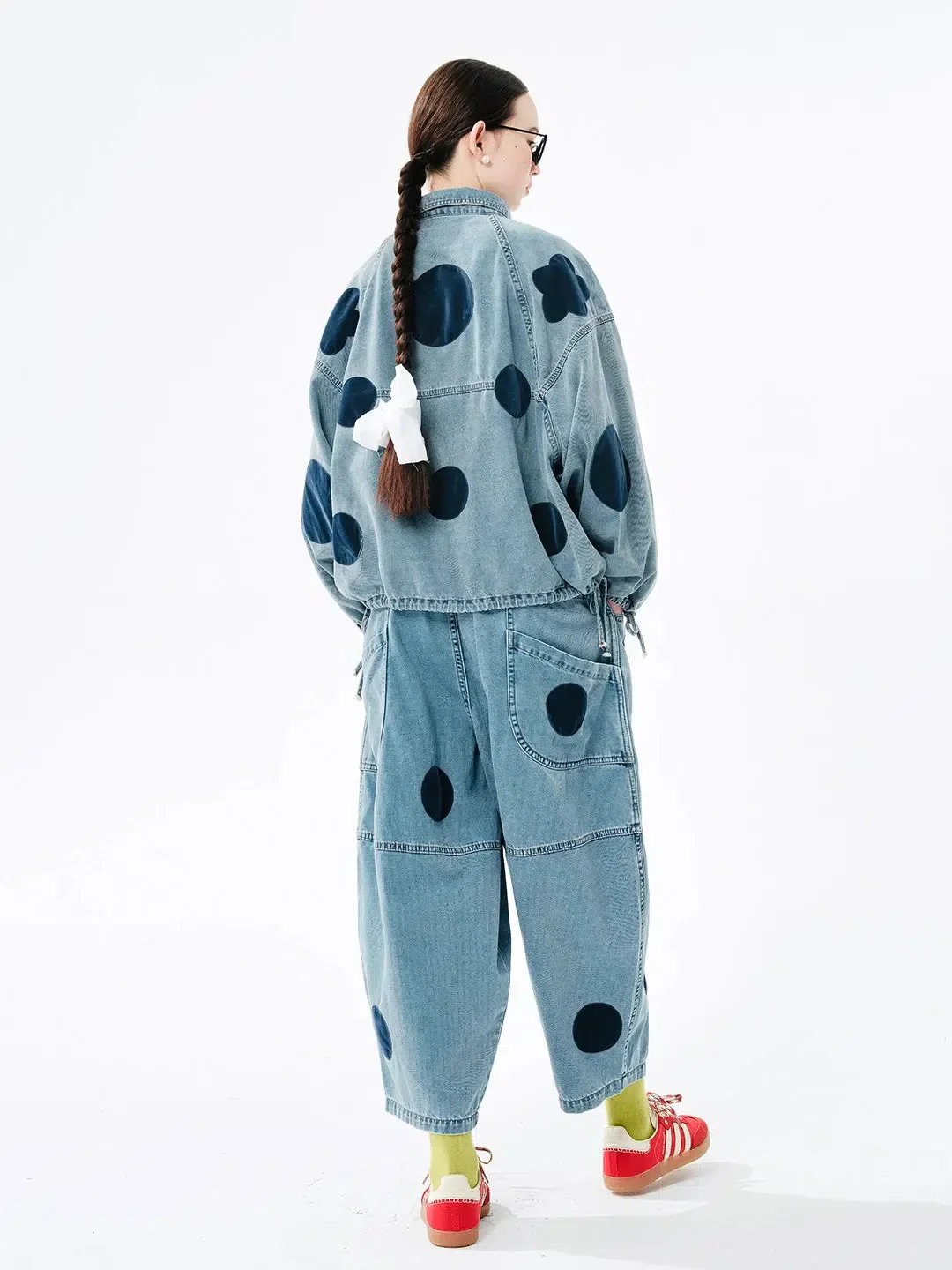Polka Dot Button Up Denim Jacket - Image 2