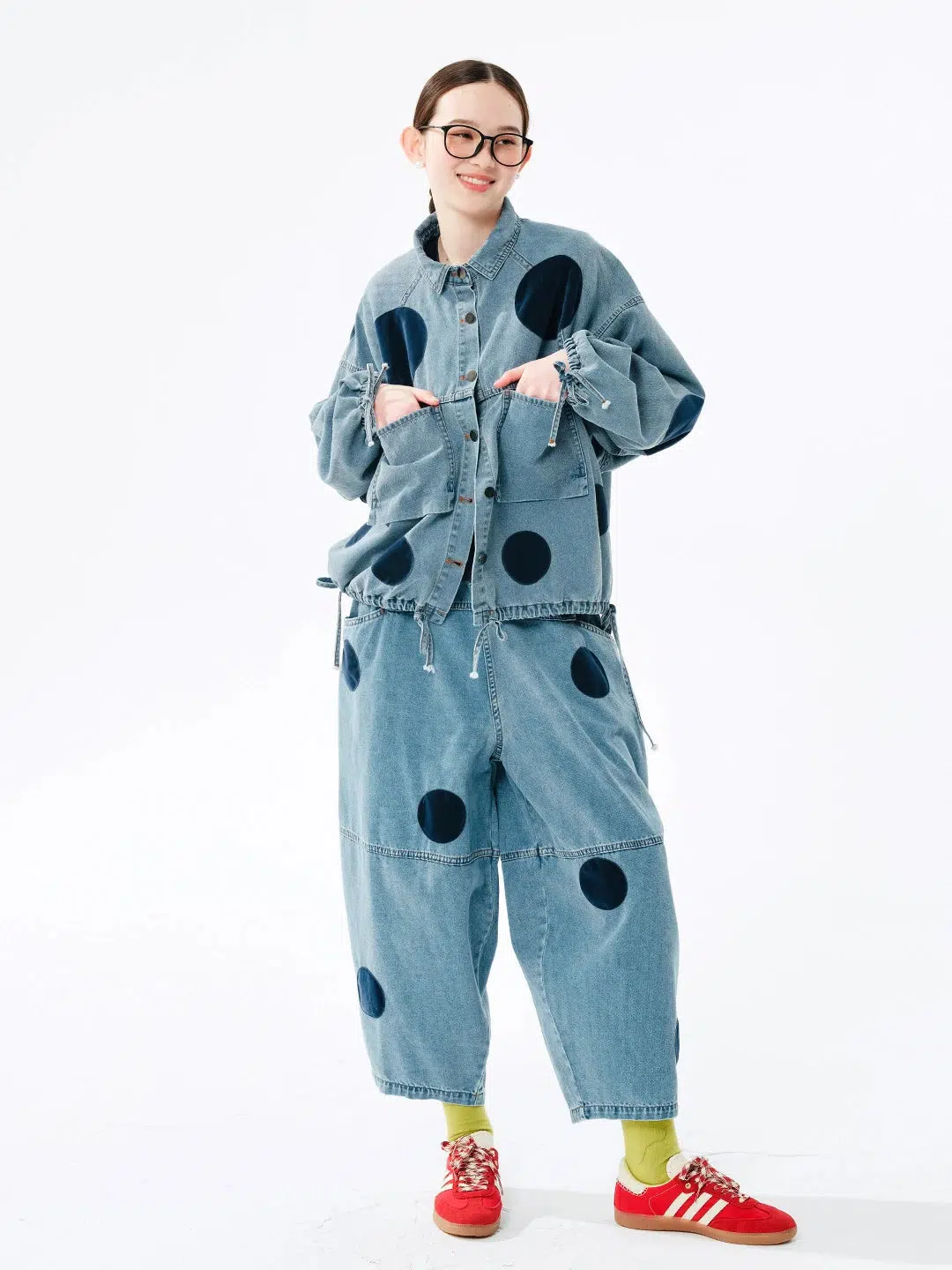 Polka Dot Button Up Denim Jacket - Image 3