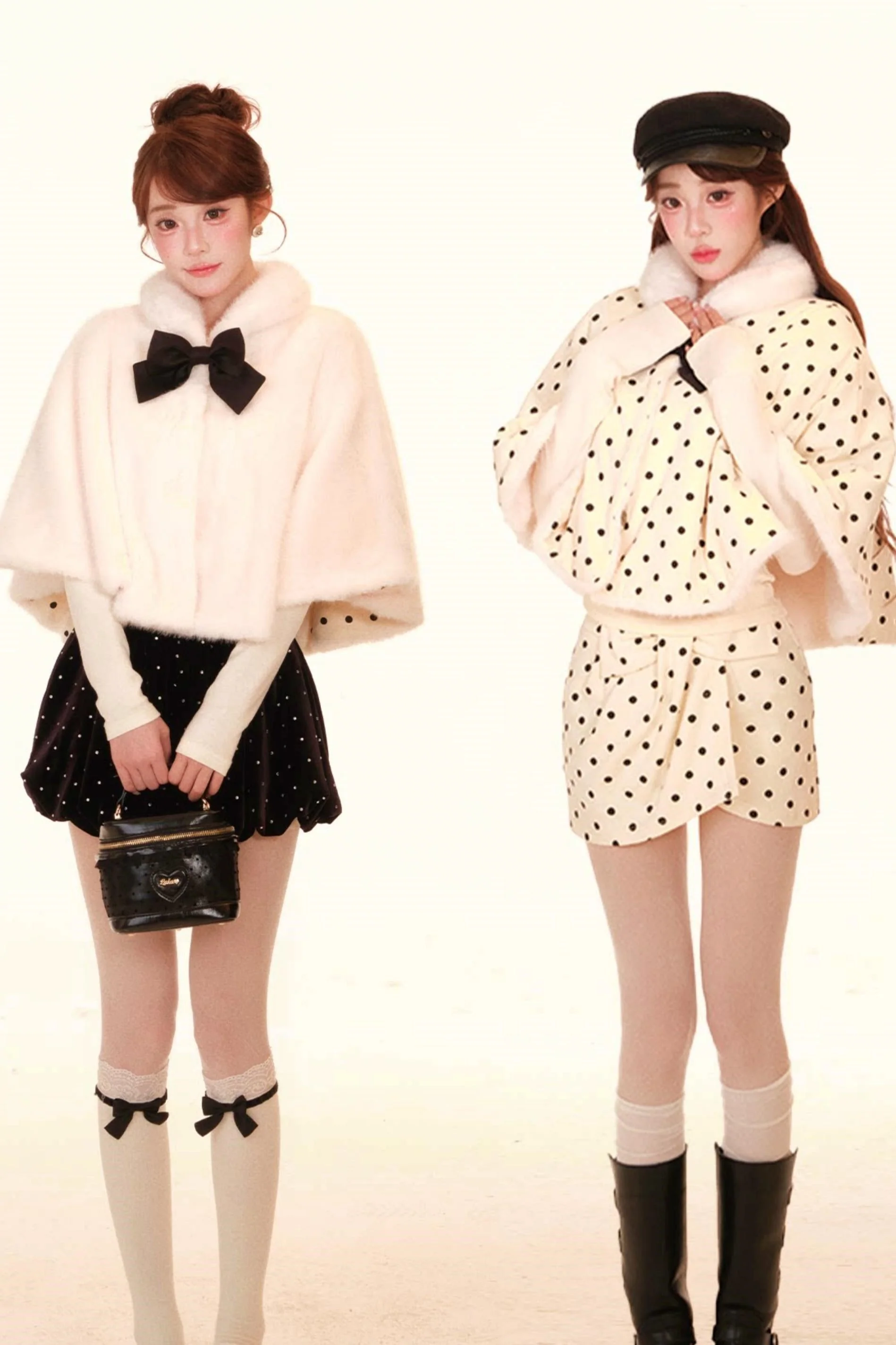 Polka Dot Faux Fur Cape Set - Image 3