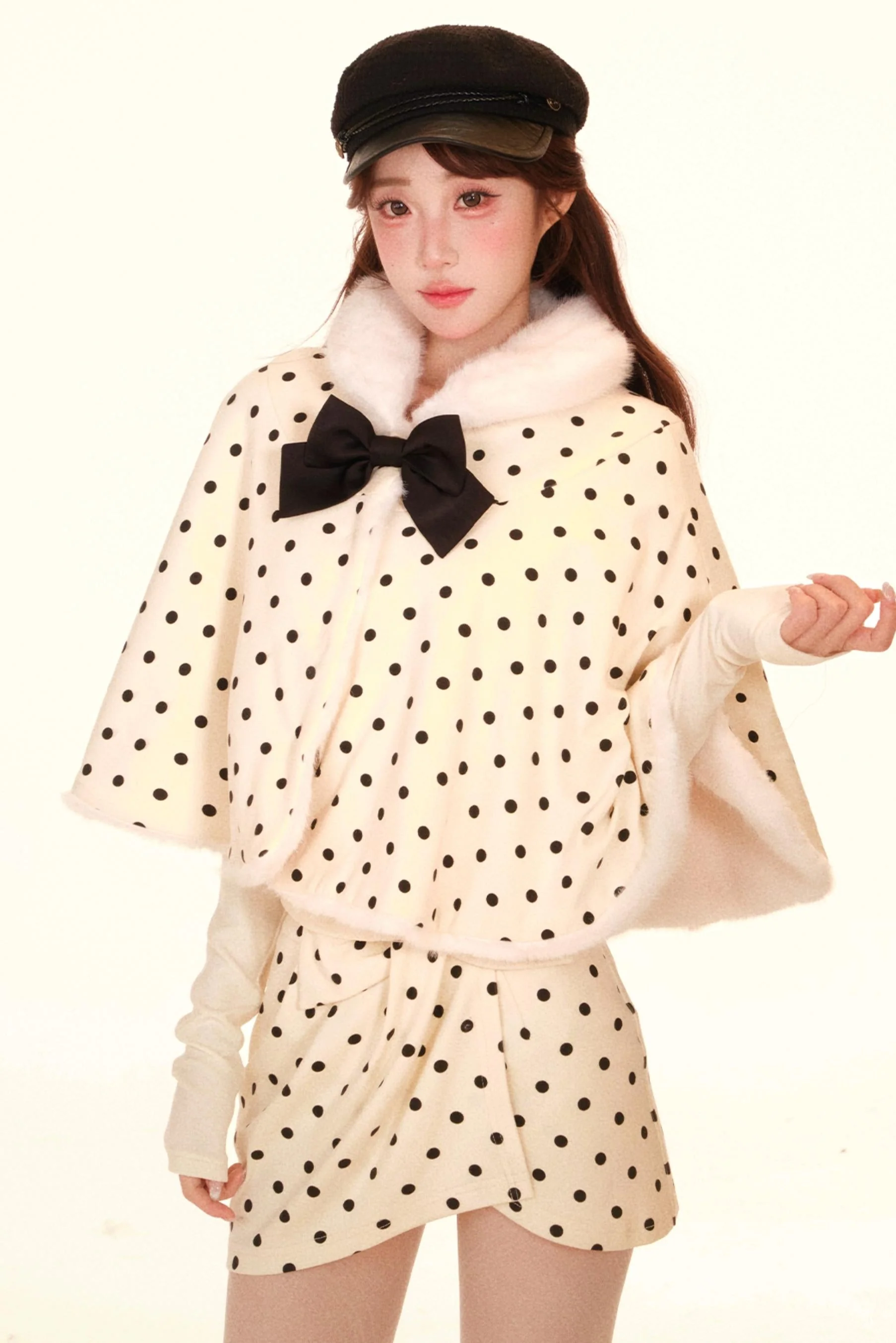 Polka Dot Faux Fur Cape Set - Image 6