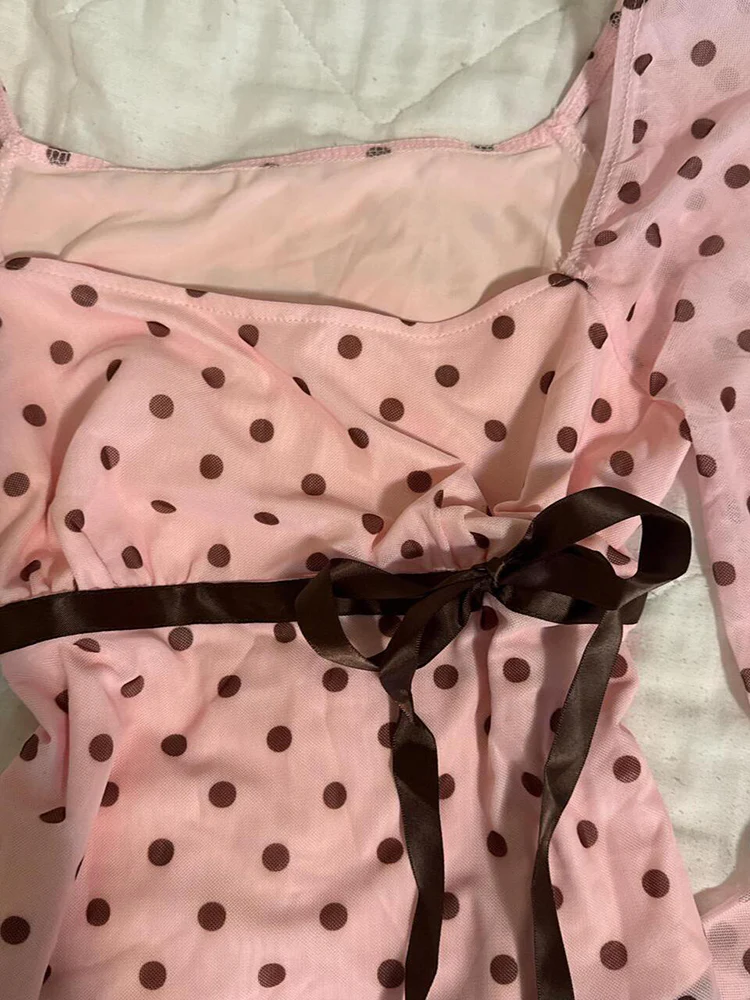 polka dots coquette bow long-sleeved shirt - Image 2