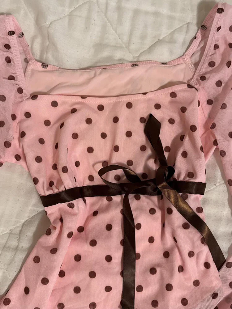 polka dots coquette bow long-sleeved shirt - Image 3