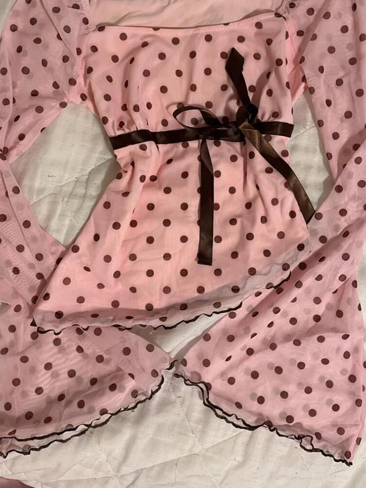 polka dots coquette bow long-sleeved shirt - Image 4