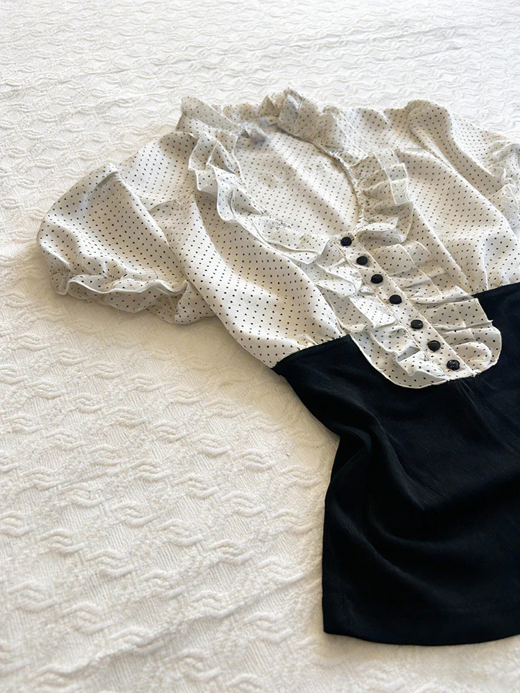 polka dots ruffled v-neck shirt - Image 2