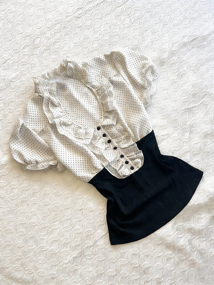 polka dots ruffled v-neck shirt - Image 3