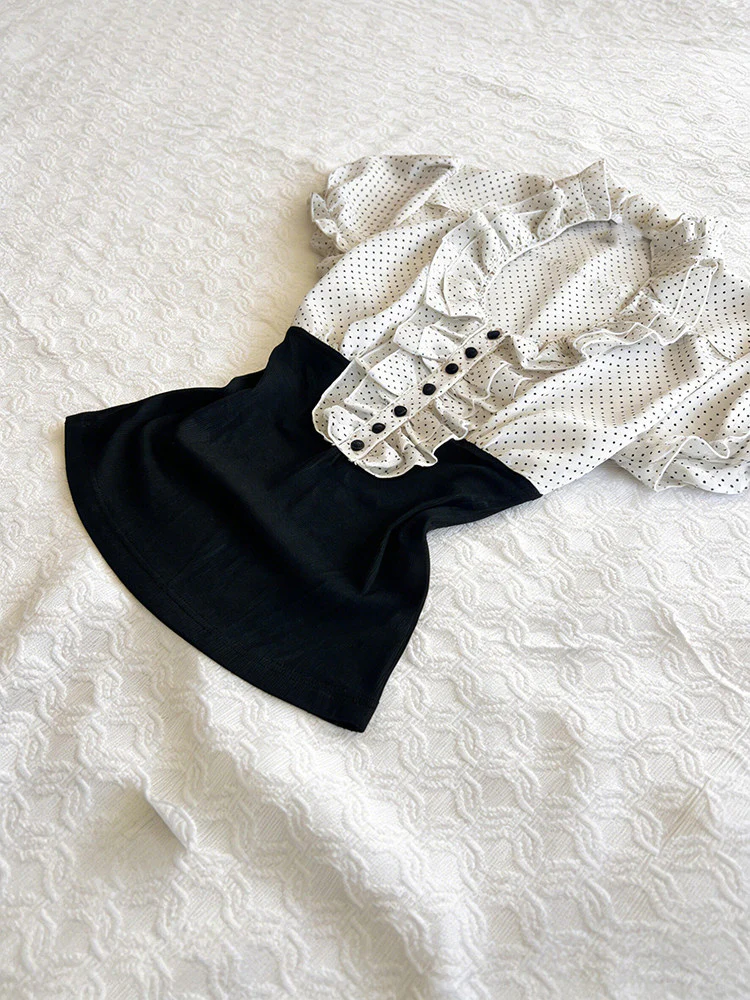 polka dots ruffled v-neck shirt - Image 5