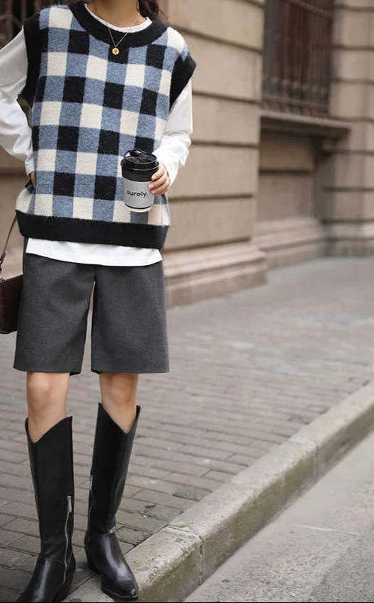 Preppy Aesthetic Woolen Bermuda Shorts - Image 3