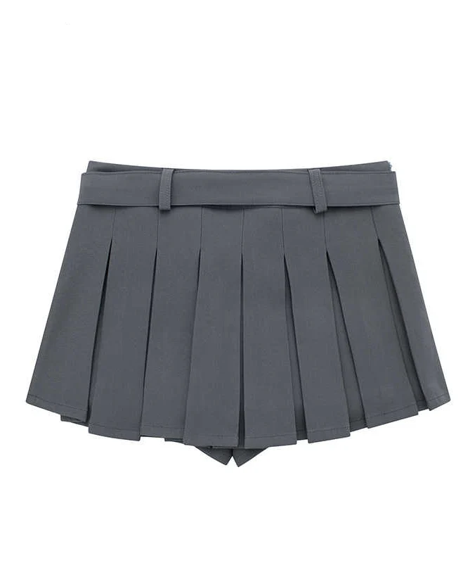 Preppy Belt Pleated Mini Skirt - Image 2