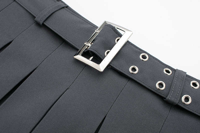 Preppy Belt Pleated Mini Skirt - Image 3