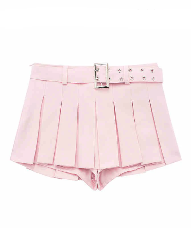 Preppy Belt Pleated Mini Skirt - Image 6