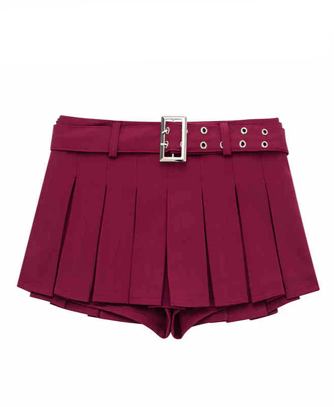 Preppy Belt Pleated Mini Skirt - Image 7