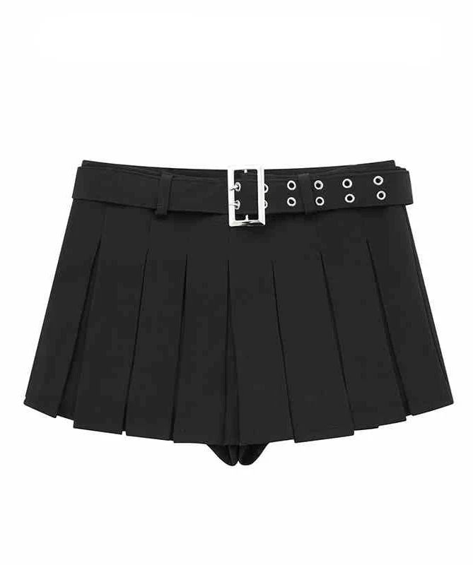 Preppy Belt Pleated Mini Skirt - Image 8