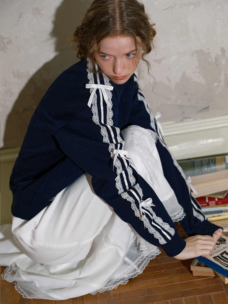 Preppy Bow Lace Coquette Sweatshirt - Image 3