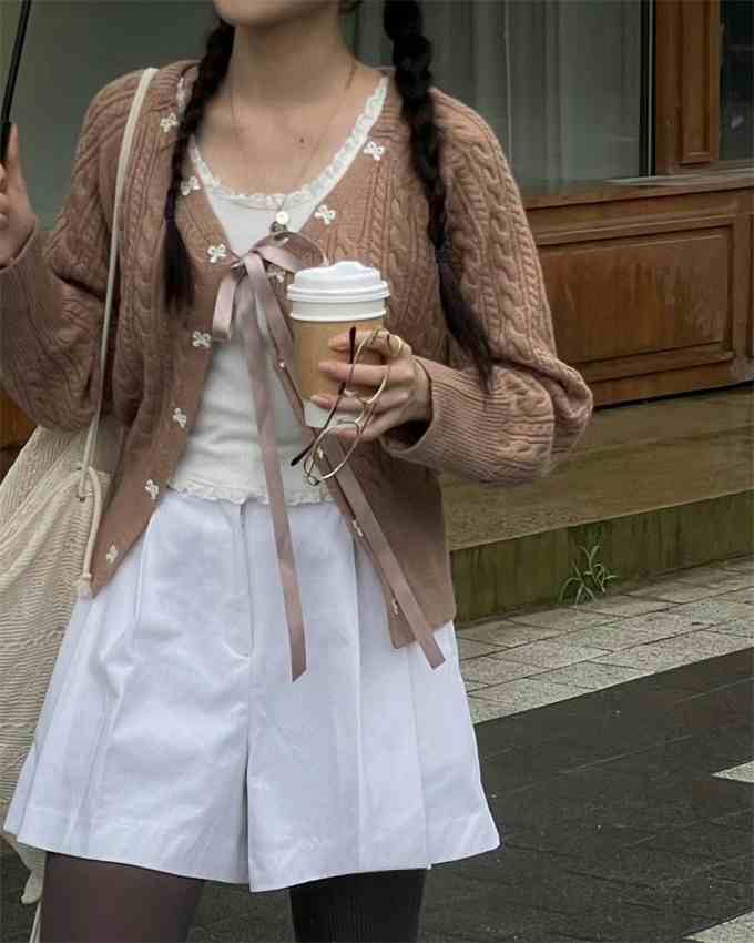 Preppy Bow Tie Coquette Knitted Cardigan - Image 7